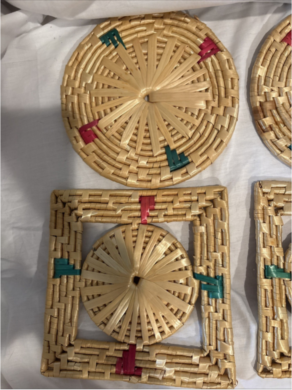 Lot 4 Vintage Woven Raffia Trivets Boho Straw Rattan Hot Pads Handmade 1059 - Picture 4 of 5
